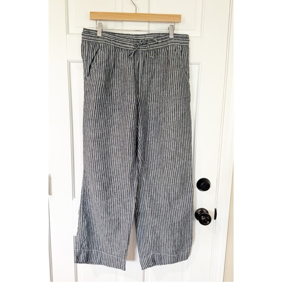 LL Bean Women's Premium Washable Linen Pull-On Pants, Stripe 12 - Picture 3 of 12
